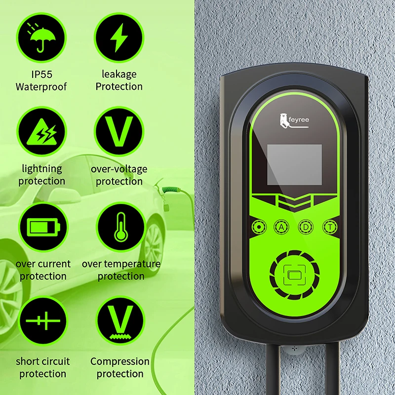 feyree EVSE Wallbox EV Car Charger Electric Vehicle Charging Station Wall mounted 7.6KW 11KW 22KW Type2 Cable IEC62196-2 Cord