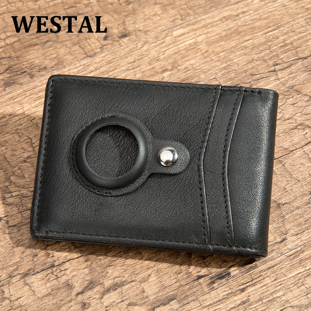 WESTAL Portable Men's Wallet Men Genuine Leather Purses ID Credit Bank Card Holder Male Business Casual Wallets With Airtag Slot |