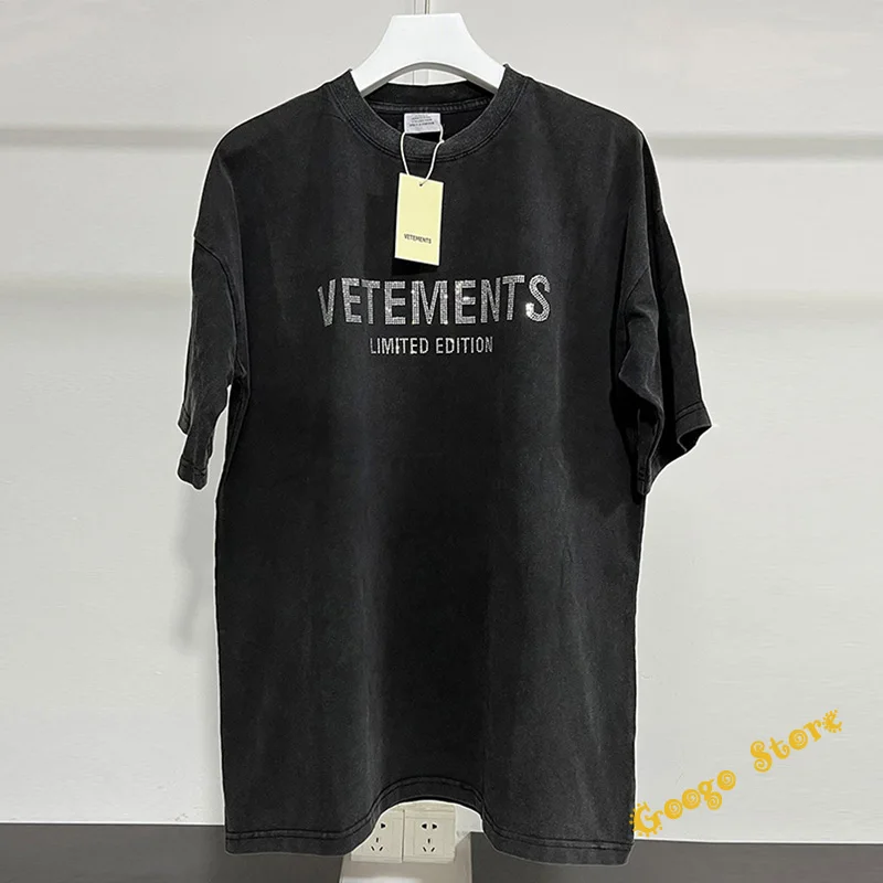 

Футболка Мужская/женская оверсайз, винтажная промытая футболка с коротким рукавом, с флэш-логотипом «Old Flash Drill», Vetement, лимитированный выпуск, 1:1
