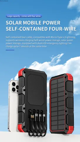 Внешний аккумулятор на солнечной батарее, 36800 мАч, 5 В, 3 А