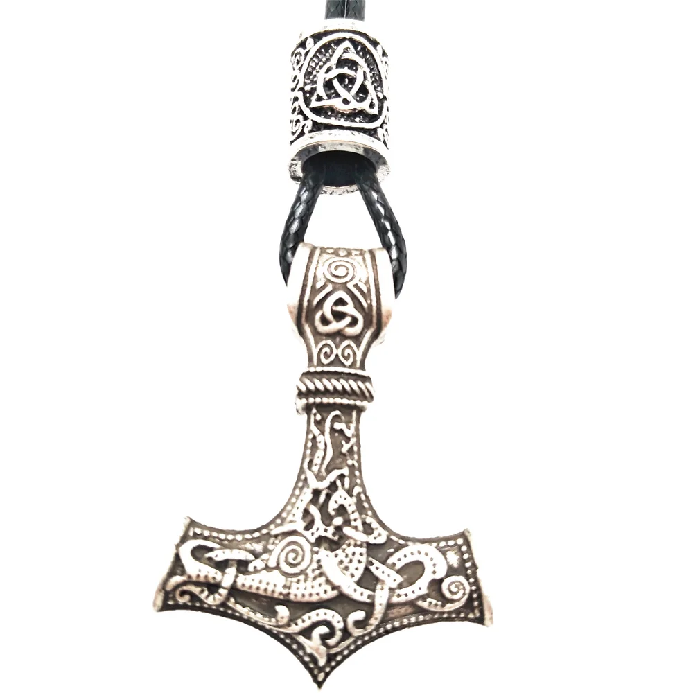 

Norse Thor Hammer Pendant Mjolnir Wolf Amulet Women Jewelery Viking Wicca Talisman Runes Beads Mens Necklaces Dropship Suppliers