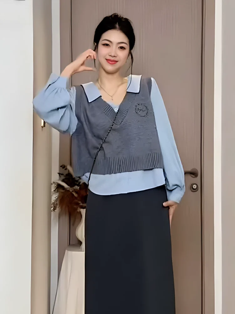 Большие размеры уменьшающие возраст искусственные лоскутные рубашки из двух