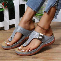 women platform sandals beach casual wedges flip flops premium orthopedic open toe big toe anti slip outdoor pu leather shoes