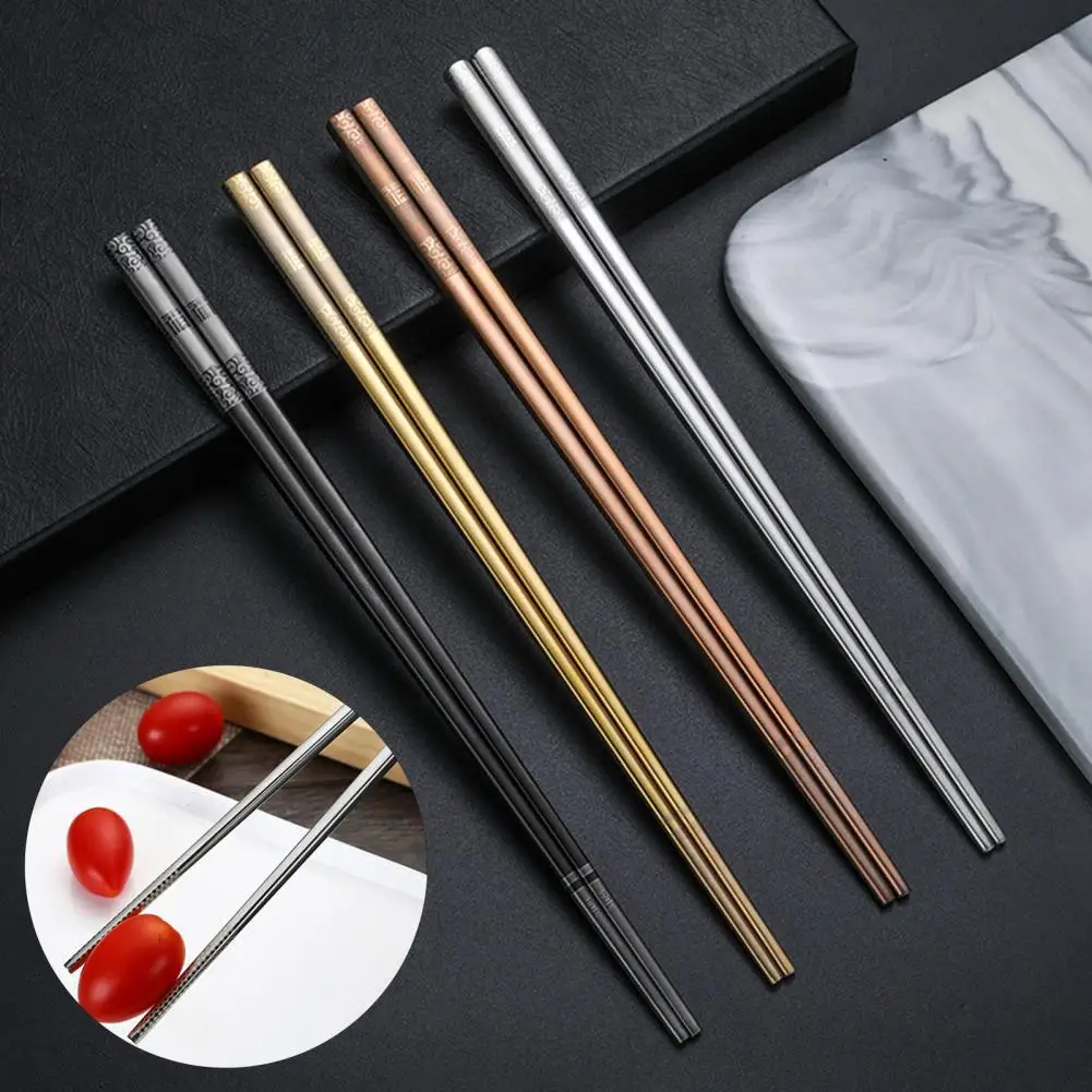 

1 Pair Durable Healthy Anti-scalding Stainless Steel Chinese Chop Sticks Daily Use Dinner Chopsticks Family Chopsticks