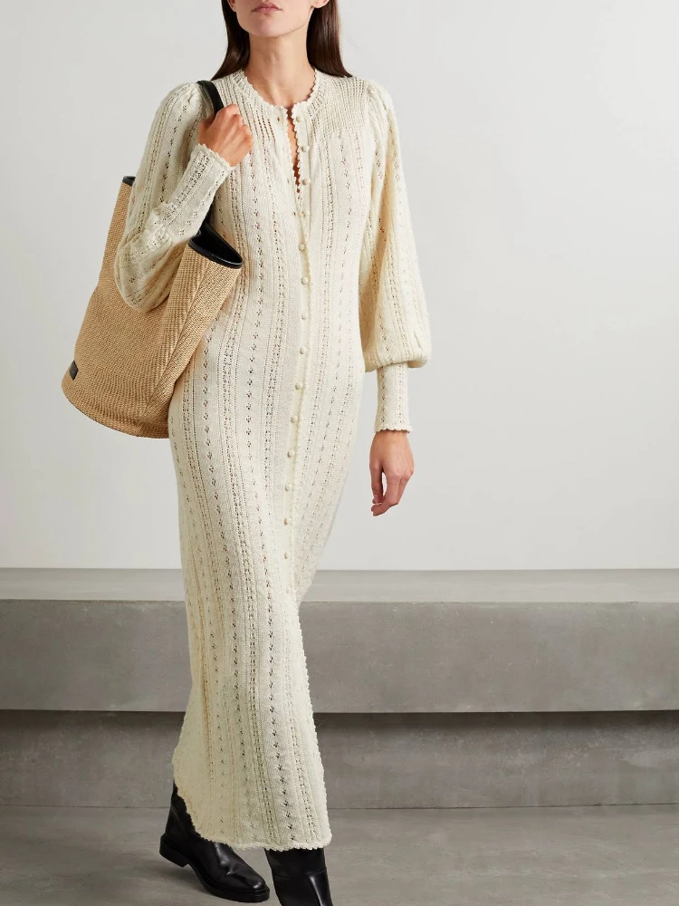 

Женское трикотажное платье с высокой талией, Повседневное трикотажное платье из шерсти с вырезами, осень 2023