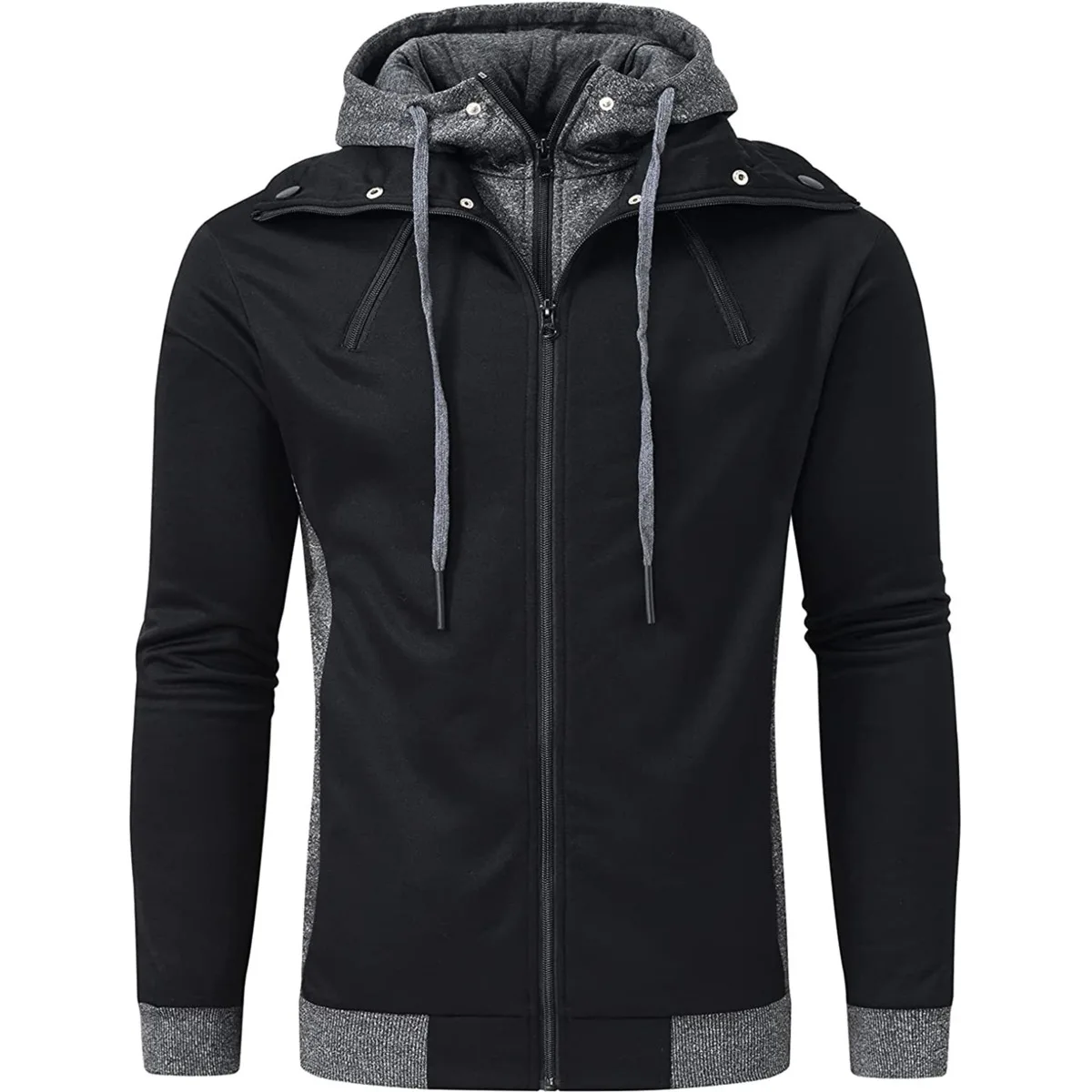 

2023 Men Hooded Jackets Fleece Turtleneck Zipper Thick Solid Slim Fit Coats Windbreak Parkas Casual Streetwear Winter Clothing