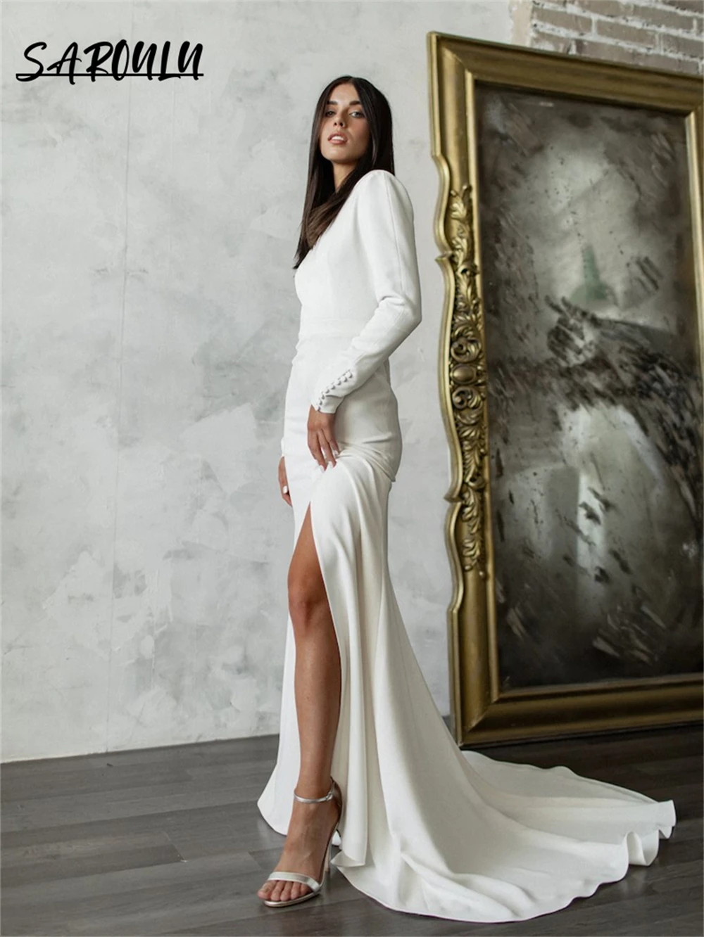 Чистое и простое свадебное платье с вырезом лодочкой атласные минималистичные