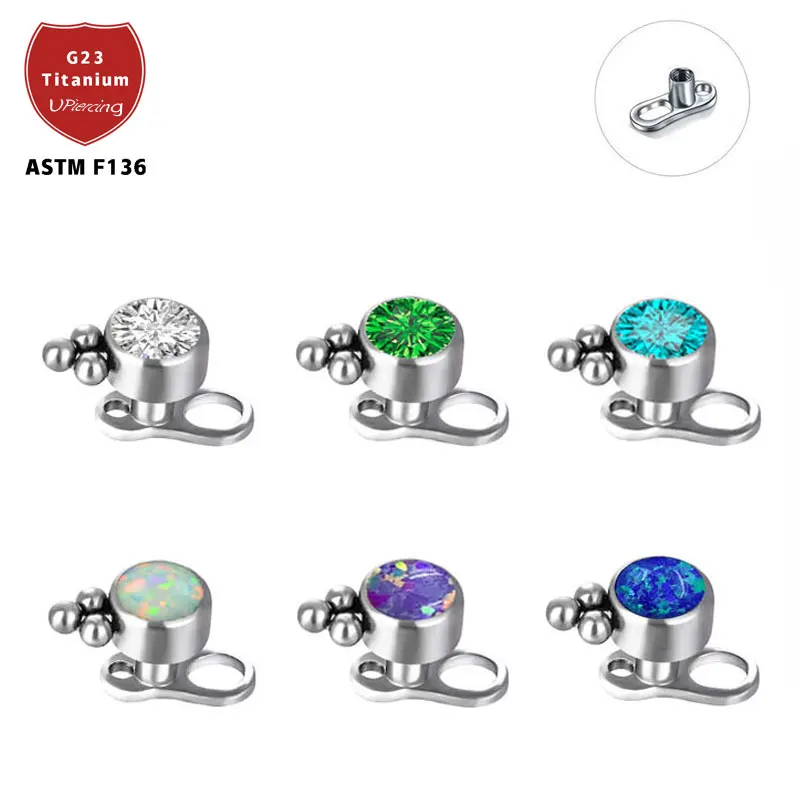 G23 Titanium ASTM F136 Piercing Fashion Internally Threaded Dermal Anchors with Flat Round Crystal Bezel Set Daith Jewelry
