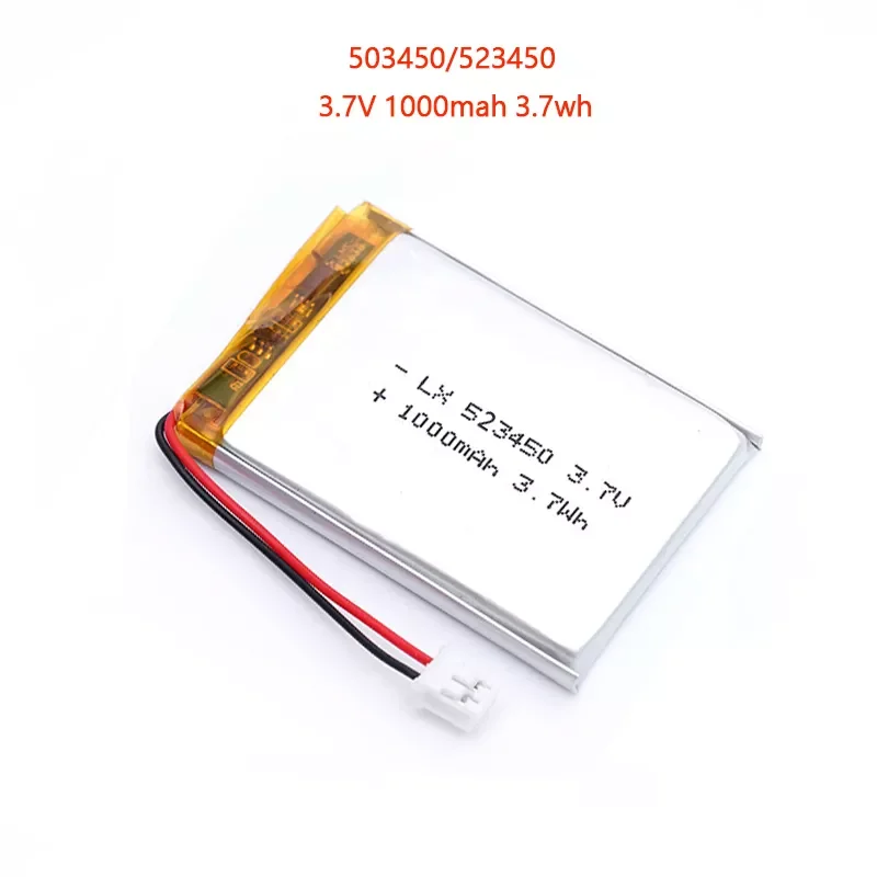 

523450/503450 3.7V 1000mAh Polymer Lithium Rechargeable Battery PH2.0 2pin For Smartphone, speaker, GPS, radio