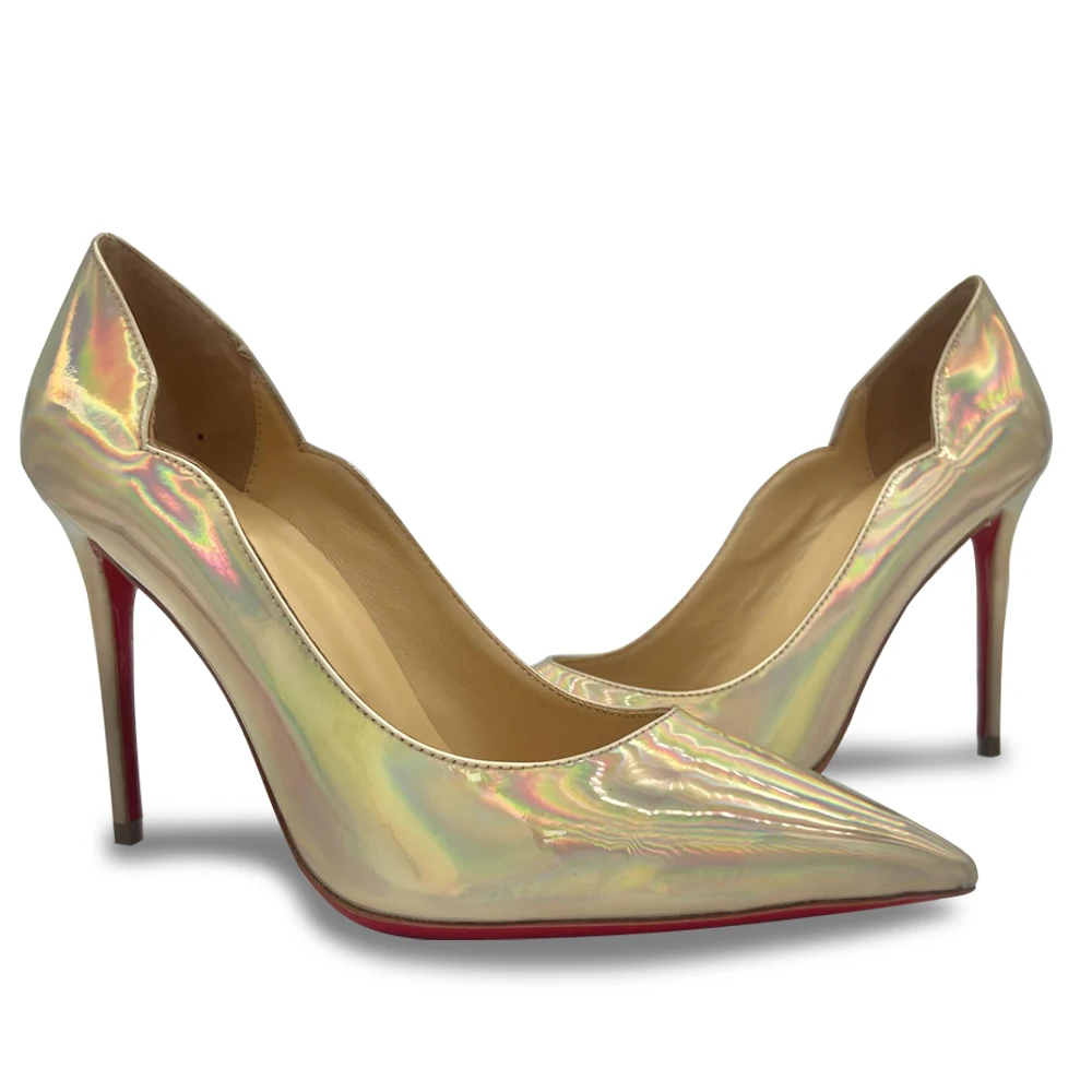 

Woman Pointed Toe Pumps Leather Luxury Designer Shoes Elegant Lady Banquet Gold Stilettos Sheepskin Lining Neon Shoes For Women