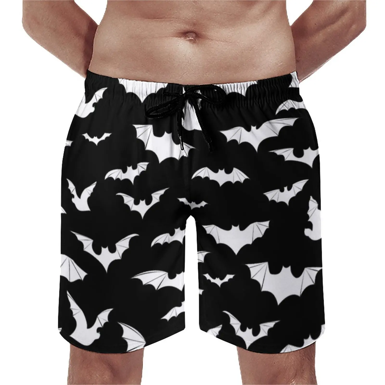 

Белые шорты с летучей мышью, удобные мужские шорты, летающие летучие мыши, художественный принт, плавки, большой размер