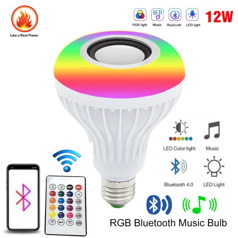 

2022 E27 Smart RGB RGBW Wireless Bluetooth Speaker Bulb 12W LED Lamp Light Music Player Dimmable Audio 24 Keys Remote Controller