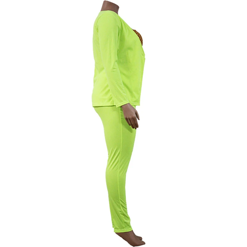 Plus Size Fluorescent Green Blazer Two Piece Set Women New Solid Colors V-Neck Casual Office Blazer Pants Suit with Elastic Band