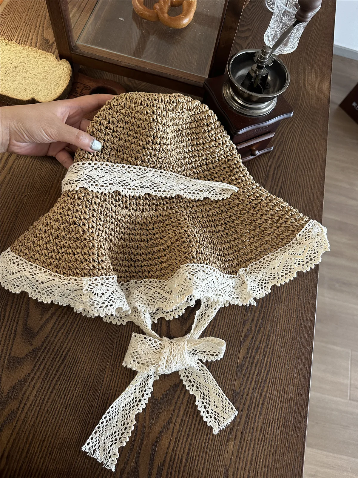 Шляпа женская Соломенная с кружевным ремешком солнцезащитный козырек от солнца