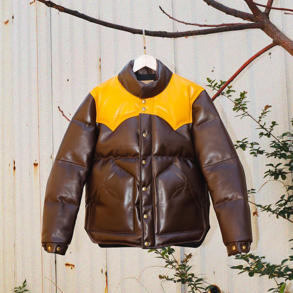 

Super Fast Shipping,Men's European Size High Quality Super Warm Genuine Cow Skin Leather Coat Casual Cowhide Down Jacket