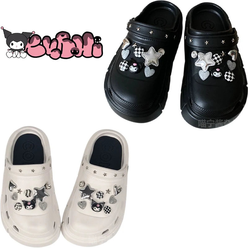 

Sanrios Kuromi тапочки аниме милые Мультяшные Baotou сандалии летние новые кавайные выходные Женские Дышащие Y2k