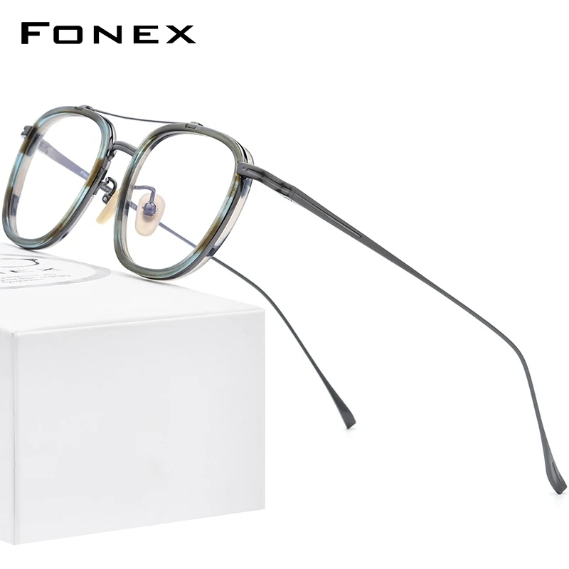 

FONEX Acetate Titanium Glasses Frame Men Retro Square Prescription Eyeglasses Women 2022 Vintage Myopia Optical Eyewear F9025