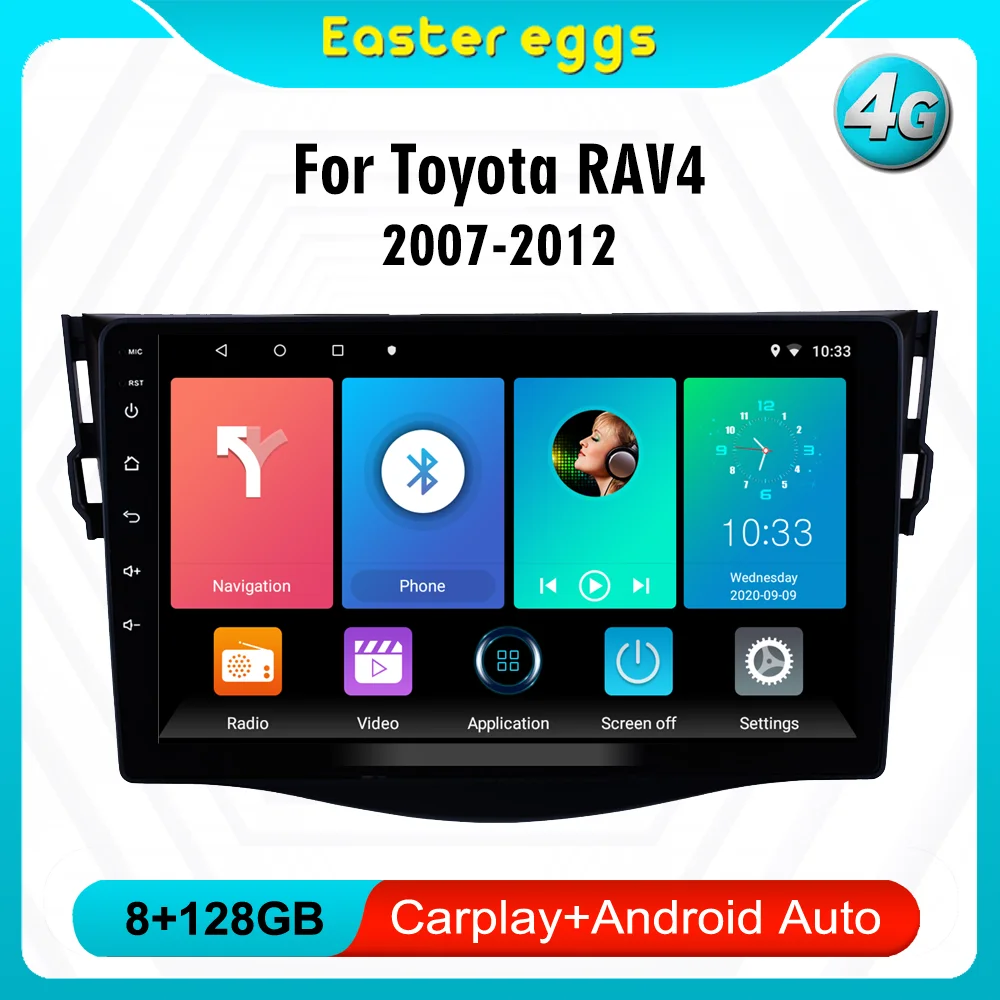 

Автомагнитола для Toyota RAV4 2007-2012, 4G Carplay, 9 дюймов, 2 din, Android, GPS-навигация, автомобильный мультимедийный плеер, автостереосистемы с рамкой BT