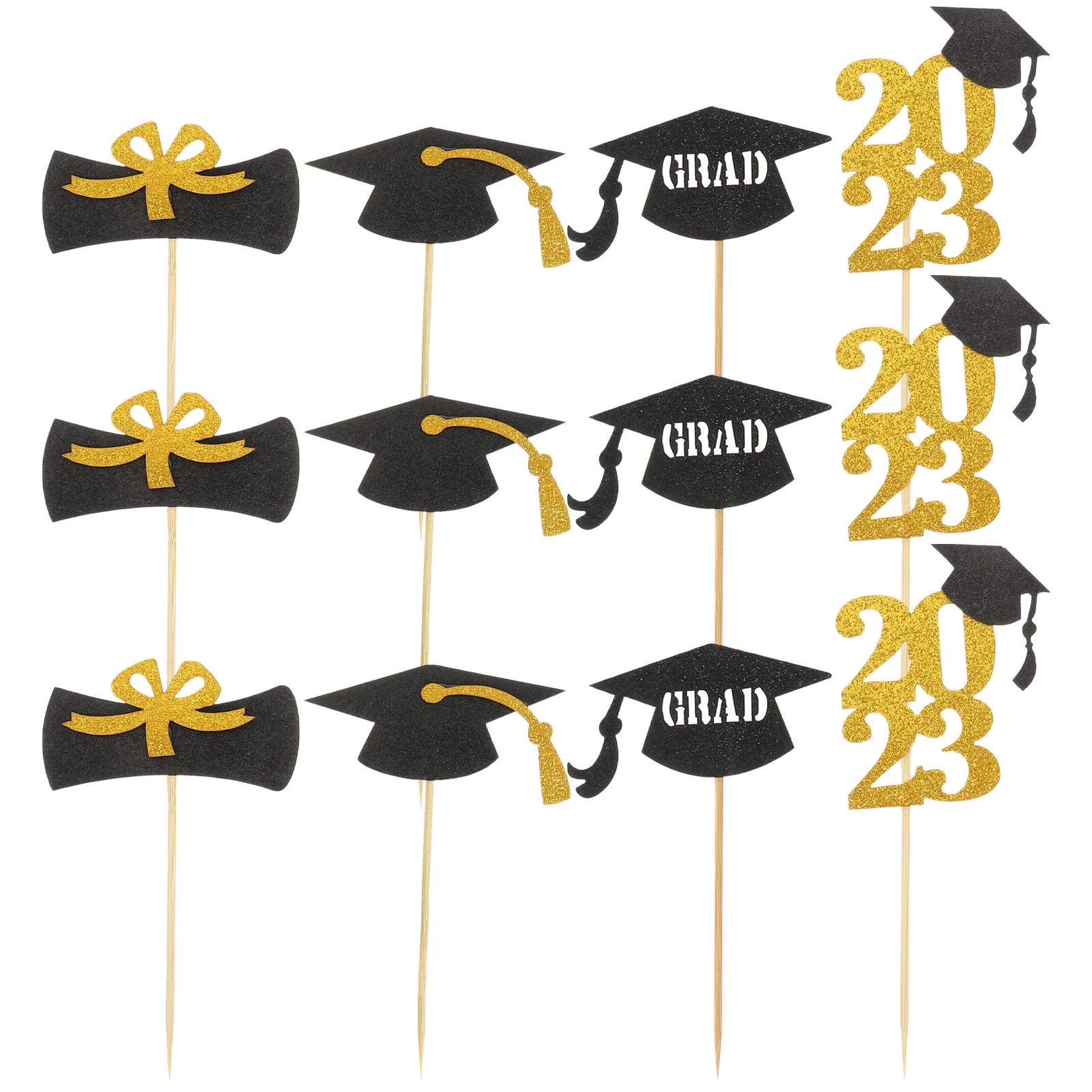 

12 Pcs Graduation Cake Insert Dessert Topper 2023 Party Decor Hat Decoration Wood Cupcake