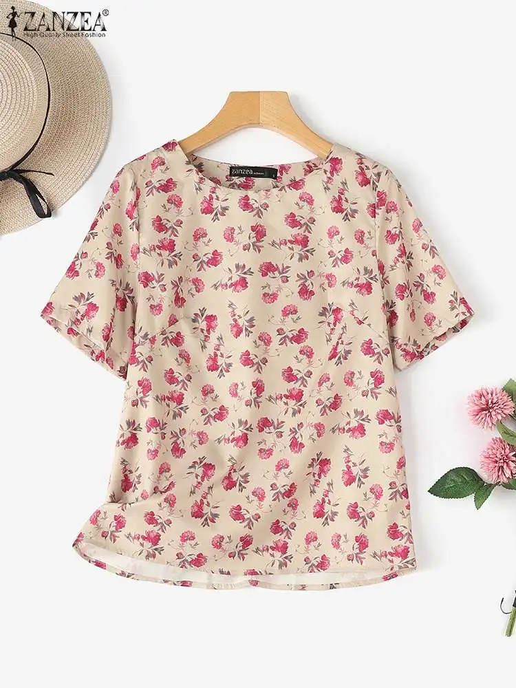 Летние винтажные топы ZANZEA туника Повседневная Свободная Праздничная рубашка с