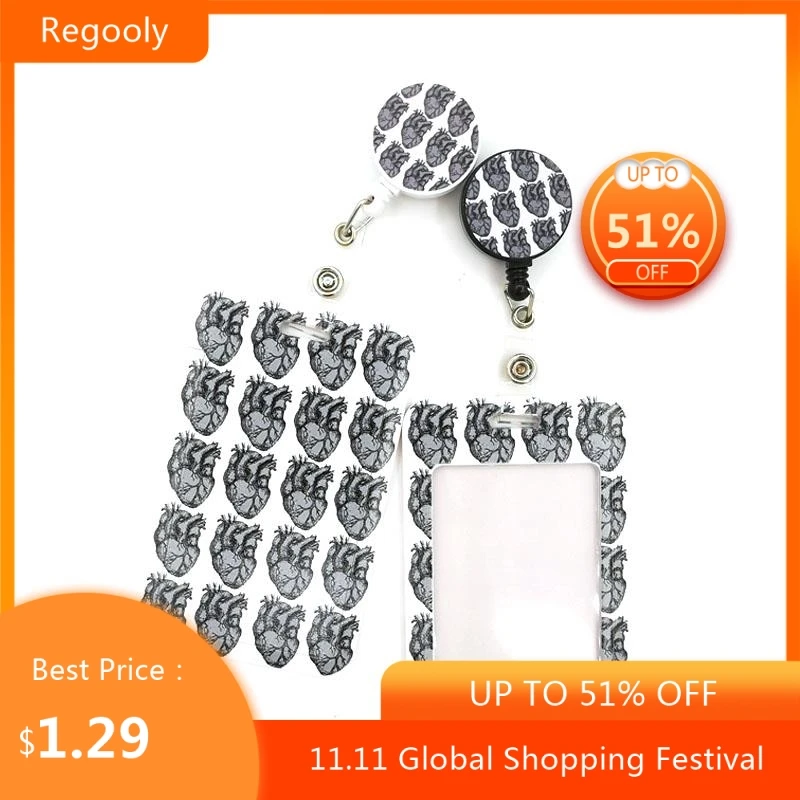 

Heart Organ Medical Cartoon Cute Credit Card Holder Lanyards Women Men Kid Badge Reel ID Name Bus Clips Card Badge Holder