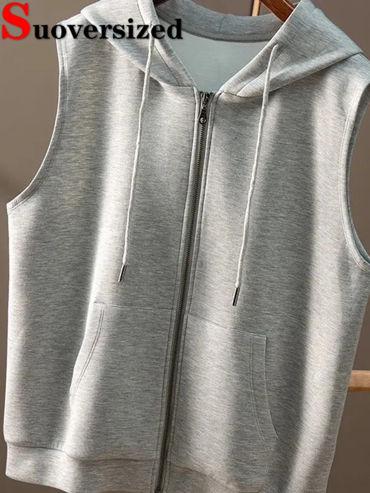 

Loose Hooded Fashion Veste Casual Women Streetwear Coat New Sleeveless Outwear Korean Chaqueta Waistcoat Spring Elegant Jackets