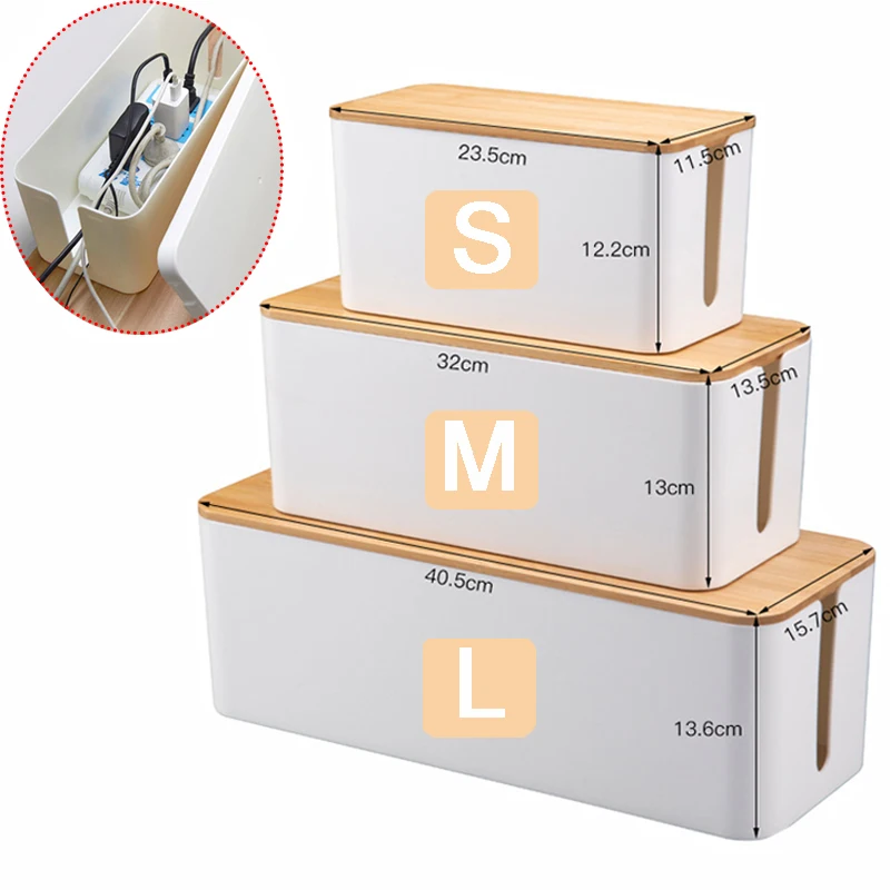 Cable Storage Box Power Strip Case Wooden Power Line Wire Organizer Dustproof Charger Socket Network Cable Storage Containers