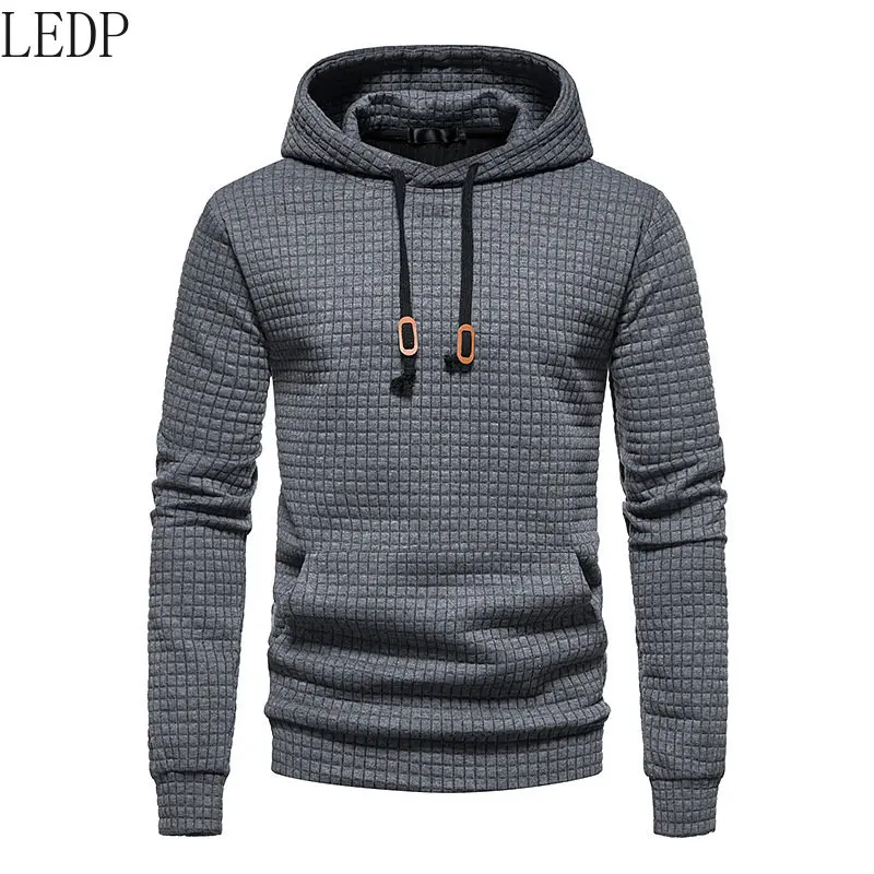 2022 New European Size Men's Leisure Pullover Jacquard Sweater Men's Plaid Quilted Cotton Fabric Hooded