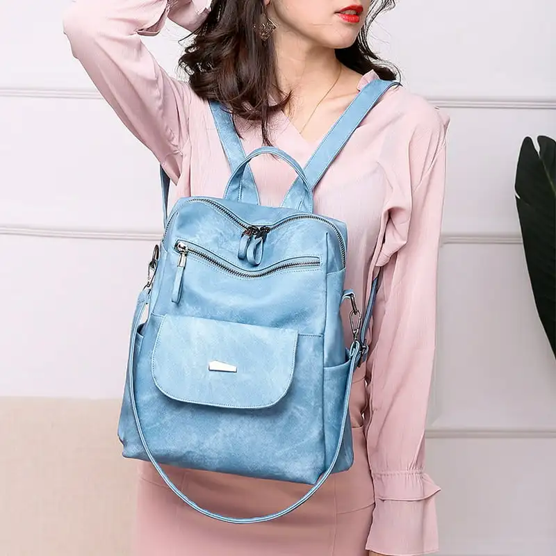 Fashionable PU Leather Designer Women Anti-Theft Large Capacity School Bag with Shoulder Handbag, Stylish Travel Backpack Purse