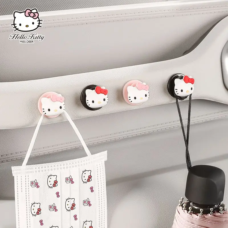 4Pcs Sanrio Car Accessories Hello Kittys Car Hooks Sticky Hooks Super Glue Storage Umbrella Items Car Decoration Home Hooks