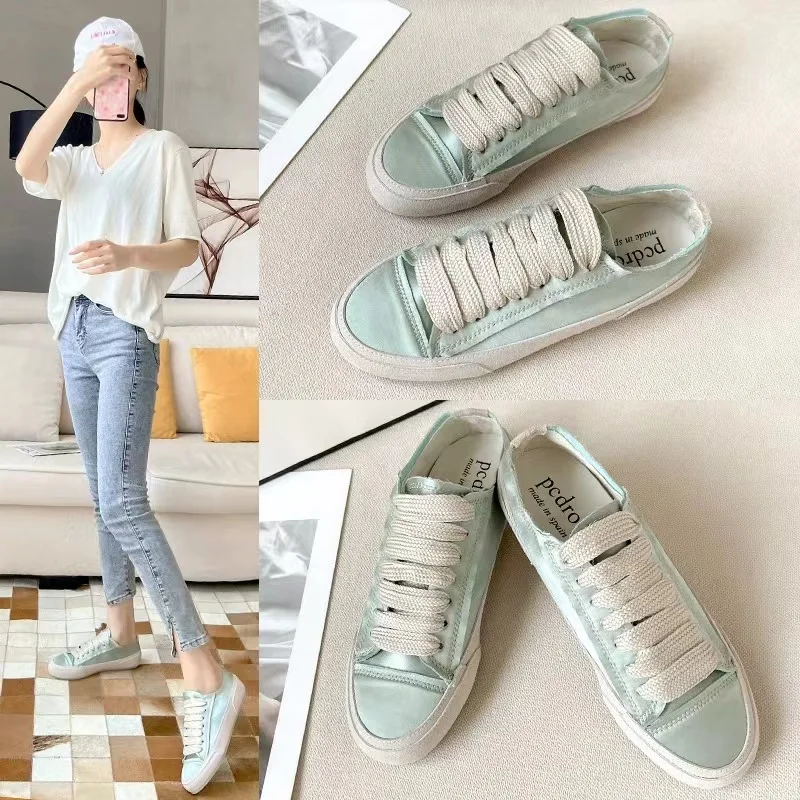 2022 New Satin Shoes Spanish Ribbon Women's Commuter Shoes Flat Shoes Casual And Comfortable Soft Bottom White Shoes Women
