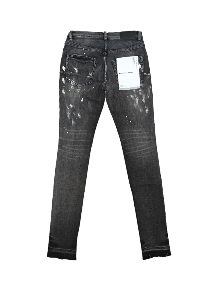 Purple Brand Low Rise Skinny Men Jean Black Dirty Vintage White Paint Purple Jeans