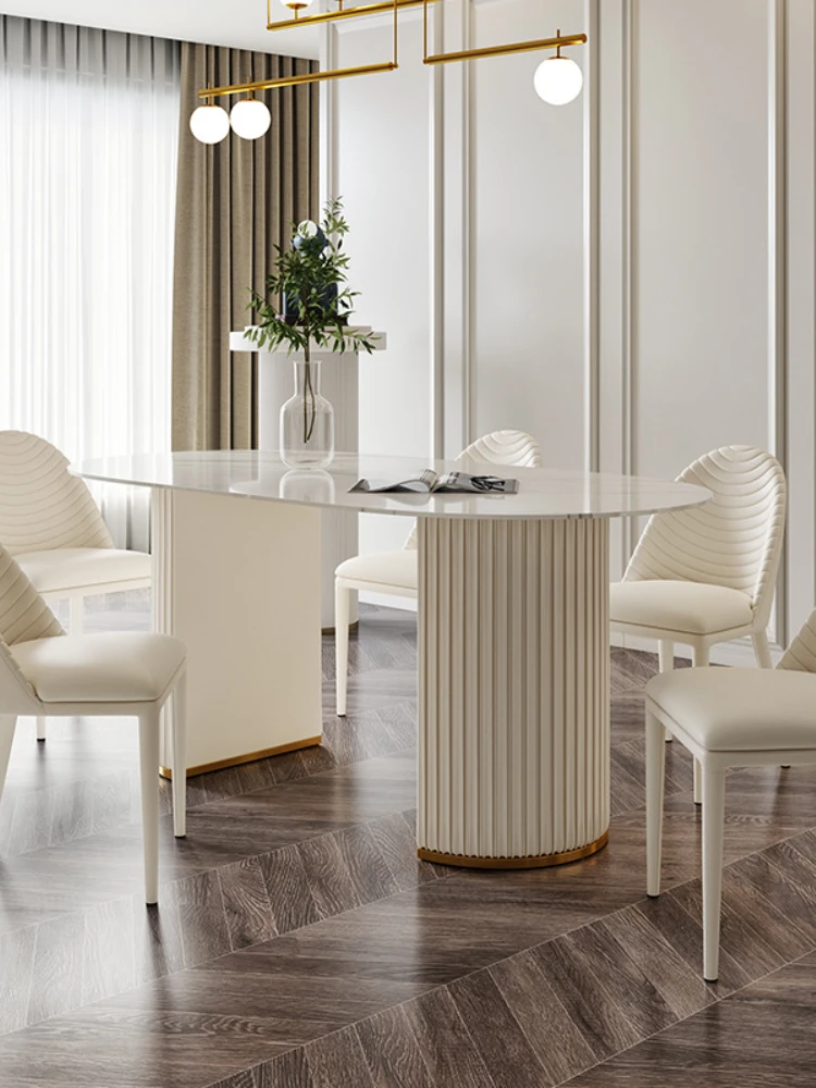 

Modern simple marble oval dining table family small family light luxury dining room rock plate dining table chair