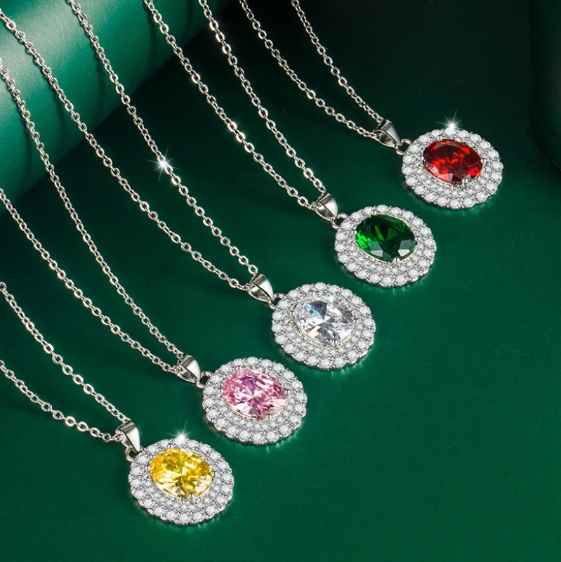 

ANGLANG Luxury Round Pendant Necklace Bridal Wedding Shiny CZ Stone Romantic Gift Elegant Fashion Necklace Jewelry for Women