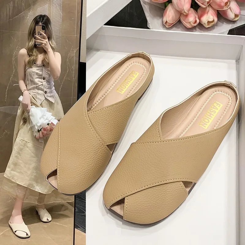 Fashion Women Slippers Leather Women's Outdoor Slippers Anti-slip Slides Comfortable Flat Shoes Lightweight 35-40 Free Shipping
