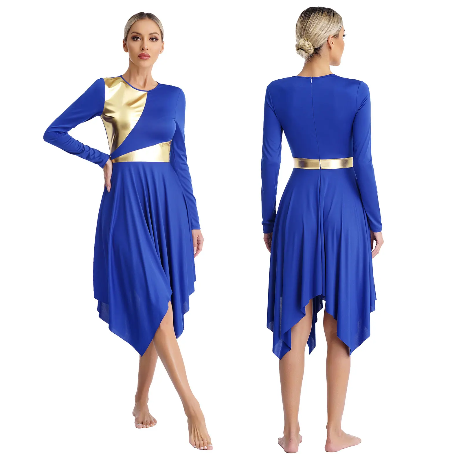 Женское Лирическое Балетное Платье С Асимметричным Подолом И Длинными Рукавами