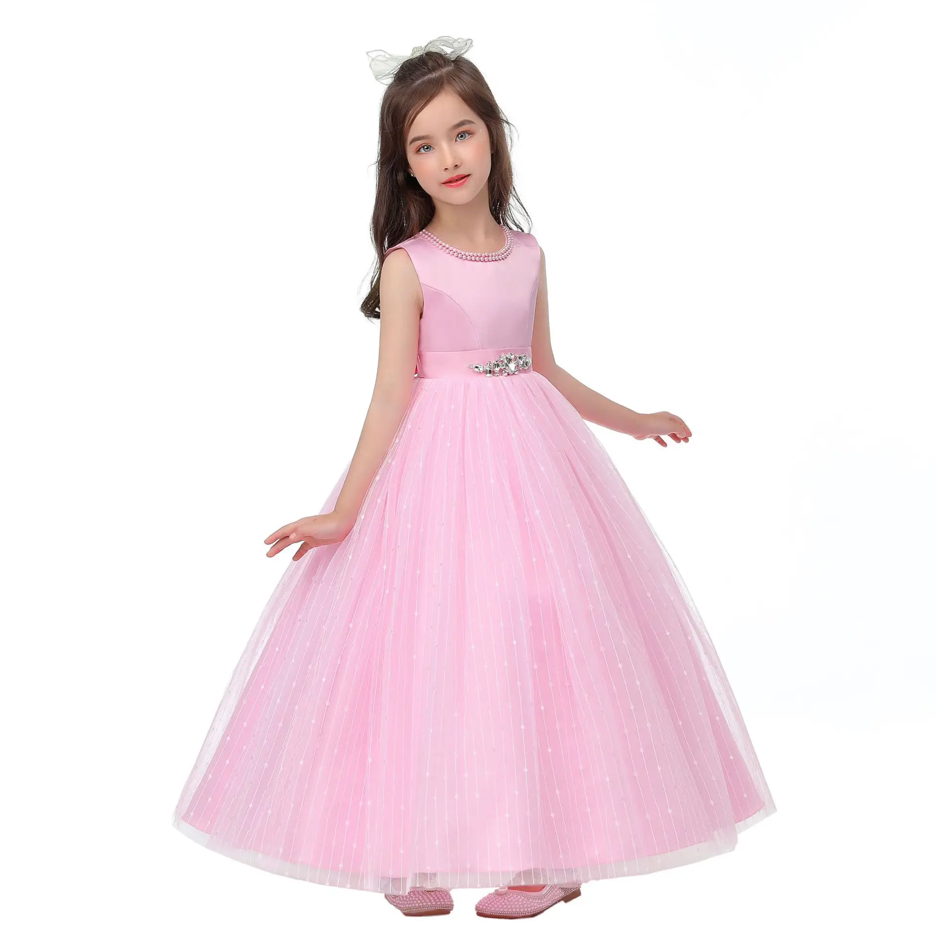 

Girl Sleeveless Embroidery Lace Princess Pageant Dresses Kids Prom Ball Gown Party Birthday Long Gown