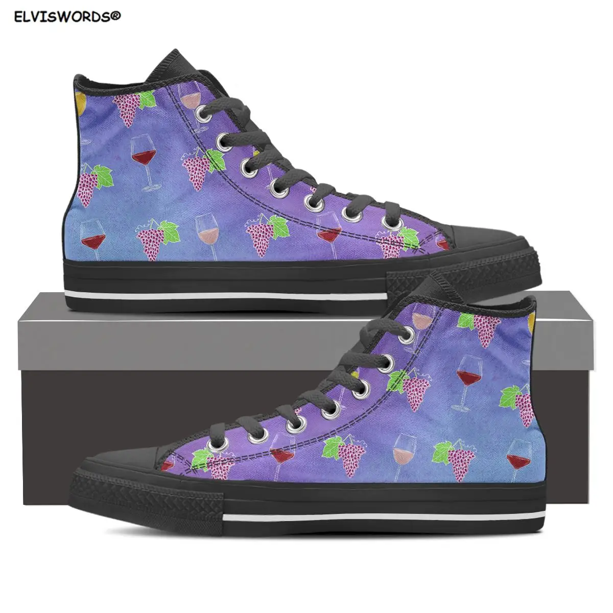 

ELVISWORDS Purple Red Wine Glass Breathable Ladies Classic Low Top Sneakers Women's Stylish Canvas Shoe zapatos de mujer zapatos