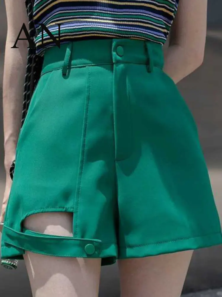 

Summer Shorts Women's Loose and Casual Hollow Buckle Tab with Suit High Waist and Wide A Hot Pants Shorts Women High Waist