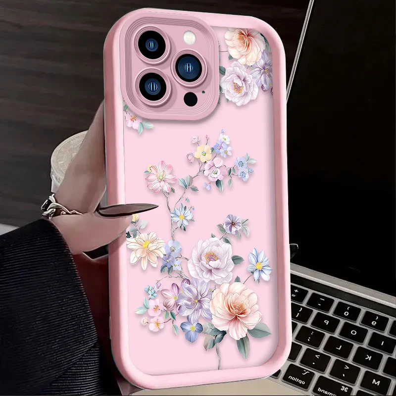 Beautiful Cartoon Flowers Phone Case For iPhone 15 14 16 13 12 11 Pro Max X XS S XR SE 2020 7 8 Plus iphone16 Back Cover