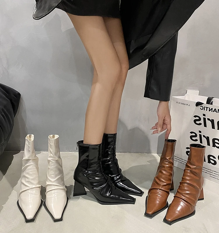 

Lady Boots Boots-Women Pointe Shoes Luxury Designer Back Zip Zipper Winter Footwear 2023 Pointy Fashion Ankle Autumn Rubber High