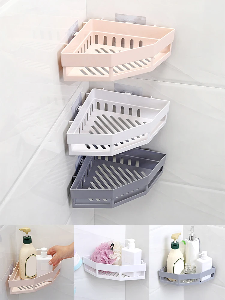 

Bathroom Shelf Bathroom Accessories Shampoo Storage Cosmetic Holder No Punch Plastic Condiment Organizer Corner Shelf