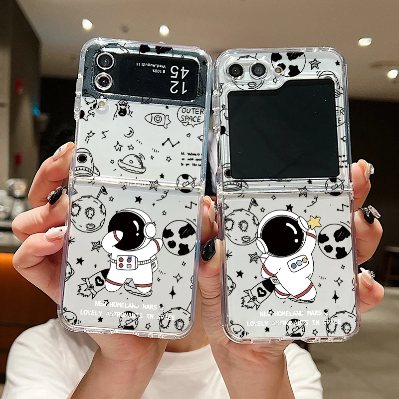 Роскошный чехол с космосом и астронавтом для Samsung Galaxy Z Flip 6 5 4 3 жесткий прозрачный