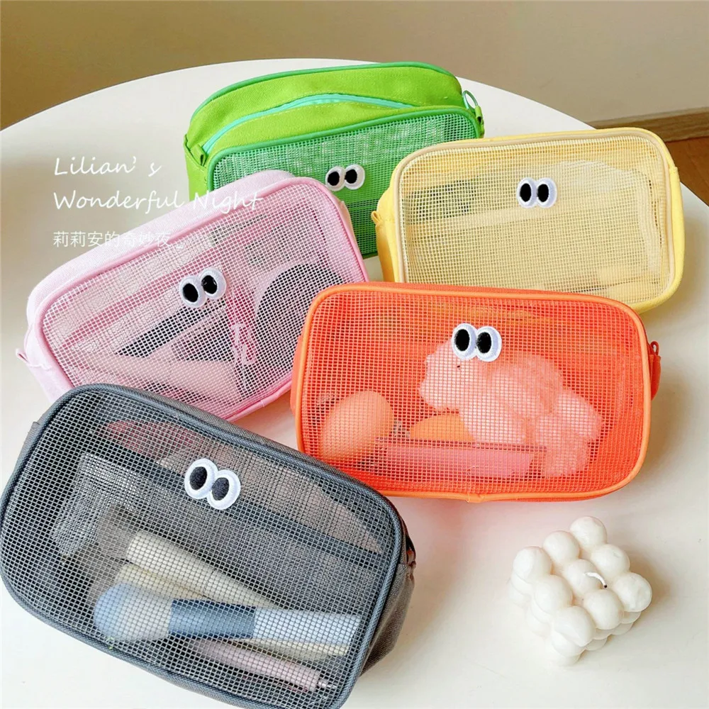 

Cute Big Eyes Ins Fashion Cosmetic Bags Women Mesh Makeup Bathroom Wash Bag Portable Travel Korea Toiletries Storage Bag Pouch