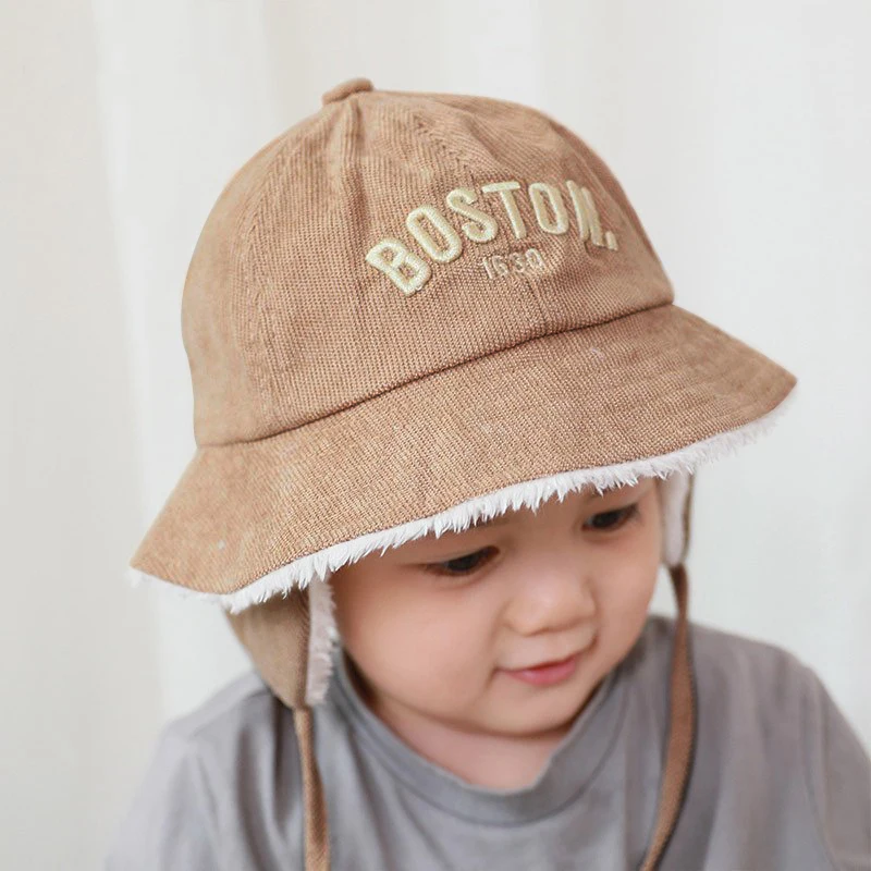 

Solid Color Letter Baby Bucket Hat Winter Corduroy Fisherman Cap for Toddler Boy Girls Warm Thicken Plush Kid Panama Caps Bonnet
