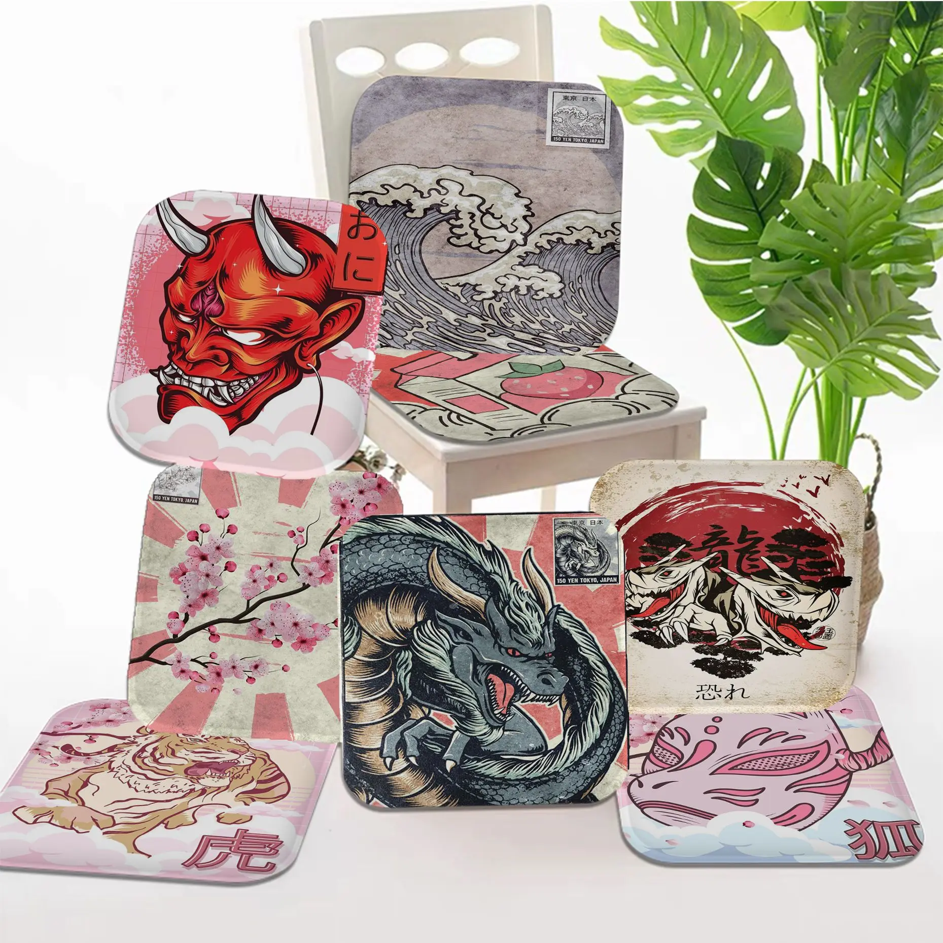 

Japanese Culture Stuffs Paintings Tie Rope Seat Cushion Office Dining Stool Pad Sponge Sofa Mat Non-Slip Stool Seat Mat