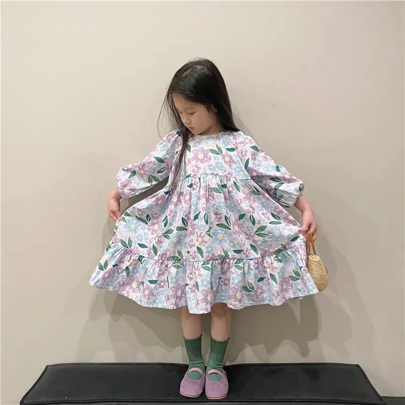 

Детское Цветочное платье для девочек, повседневные платья на три четверти, свободное Хлопковое платье для малышей, наряды для девочек, одеж...