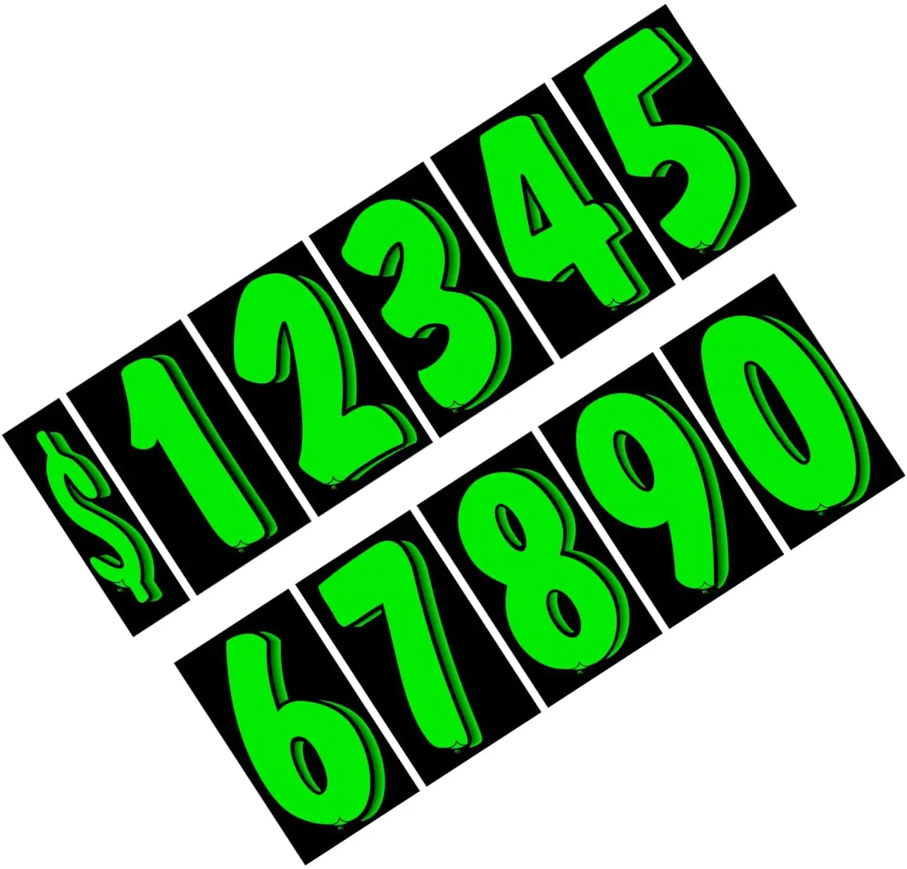 

7 1/2 Inch Chartreuse Green & Black Vinyl Numbers Decals 11 Dozen Set Car Windshield Pricing