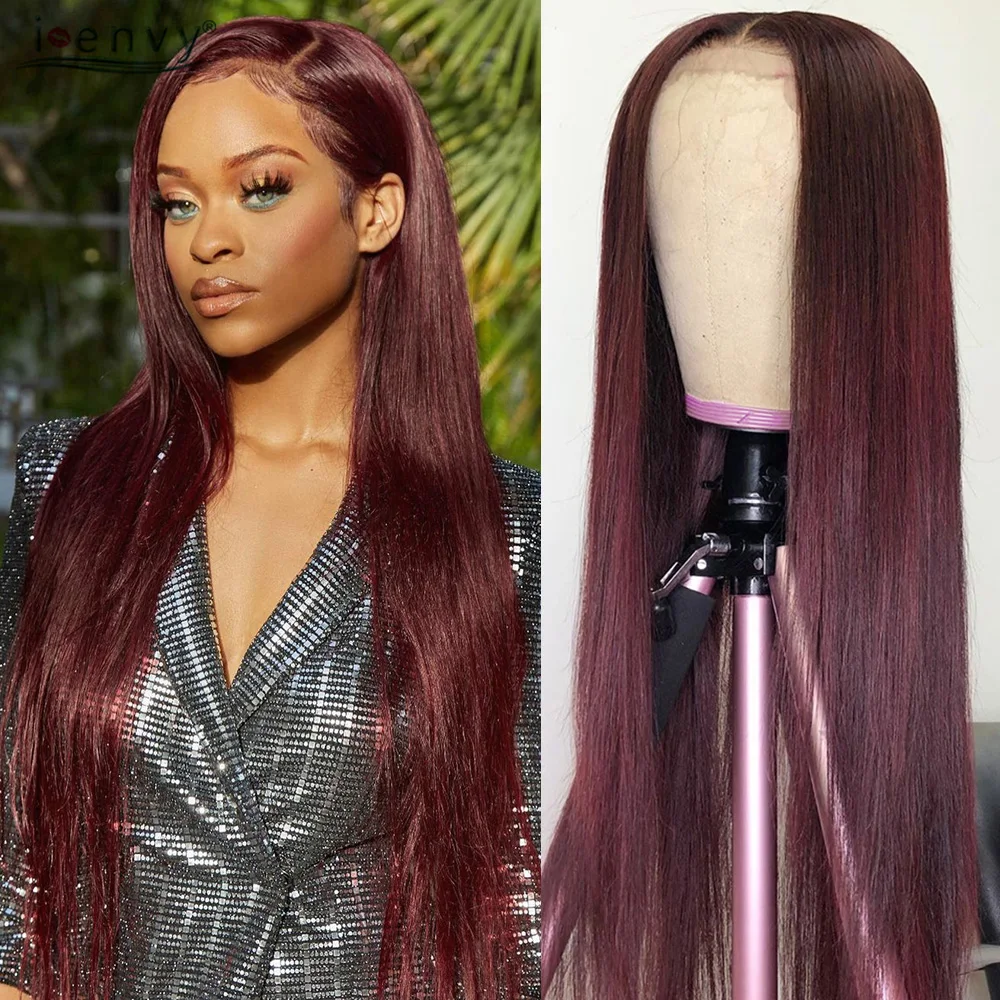Red Burgundy Straight Human Hair Lace Front Wigs 28 Inch Brazilian Lace Front Human Hair Wigs Preplucked Blonde Lace Frontal Wig