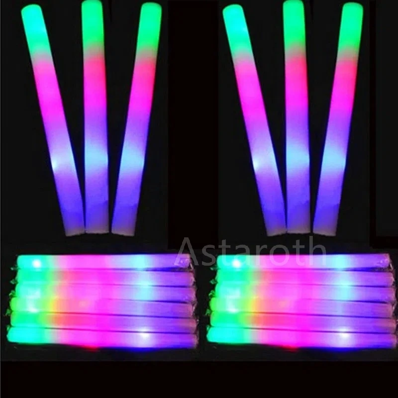 

5-100 Pc Light-Up LED Foam Sticks Soft Batons Glow Wands Cheer Flashing Tube Concert Fluorescent Glow in the Dark Party Supplies